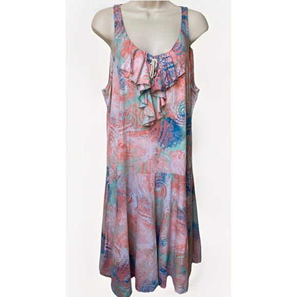 Ralph Lauren Dresses & Skirts - Ralph Lauren Jeans Cotton Dress XL Ruffle Drop Waist Boho Beachy Abstract pastel